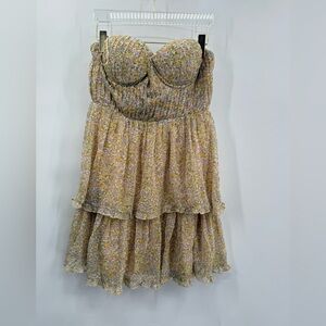 ASTR yellow ruffle floral mini dress size medium